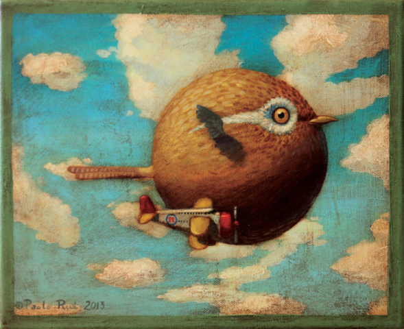 © Paolo Rui; painting; acrylic and oil on canvas; Taiwanese birds; Chinese Hwamei; surreal
