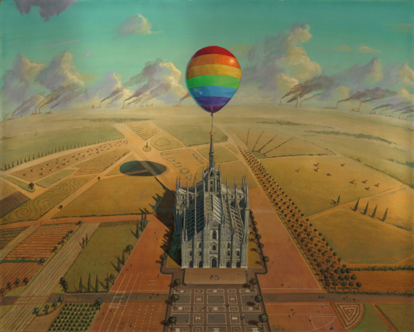 © Paolo Rui; painting; acrylic on canvas; surreal; urban plan; Duomo; History; Milan