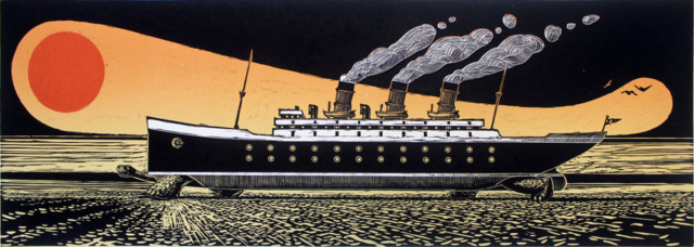 © Paolo Rui; surreal; engraviing; art-print; turtle; liner