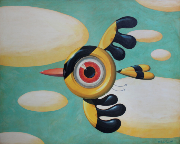 © Paolo Rui; painting; acrylic and oil on canvas; surreal; bird; Black-Naped Oriole; Taiwanese birds; curiosity