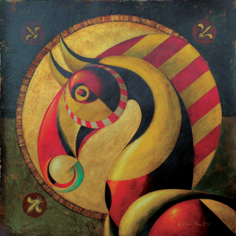 © Paolo Rui; painting; acrylic and oil on canvas; surreal; horse; horse head; futurism