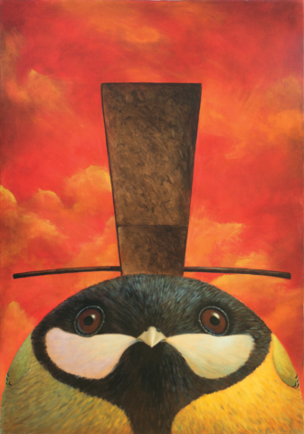© Paolo Rui; surreal; painting; acrylic and oil on canvas; birds; Green-backed Tit; Taiwan