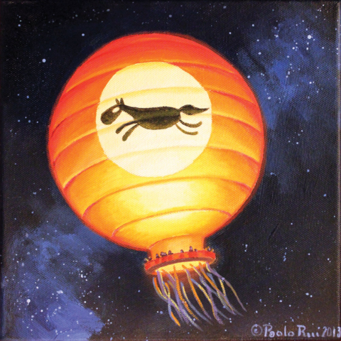 © Paolo Rui; painting; acrylic and oil on canvas; horse; 馬; surreal; Lantern Festival; lantern
