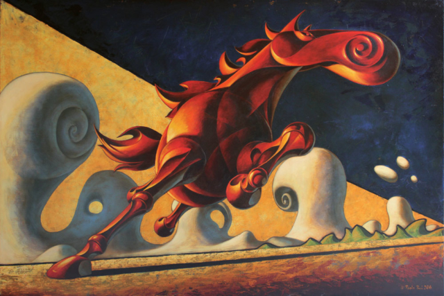© Paolo Rui; painting; acrylic and oil on canvas; horse; freedom; steed; Palomo; futurism