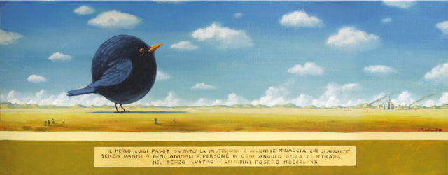© Paolo Rui; painting; acrylic on canvas; surreal; Blackbird; Luigi Fasot; invisible threat; History; Milan