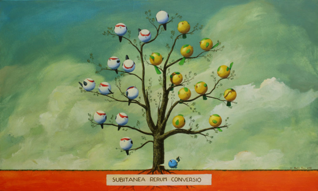 © Paolo Rui; surreal; painting; acrylic and oil on canvas; birds; golpe; democracy; coup d'état