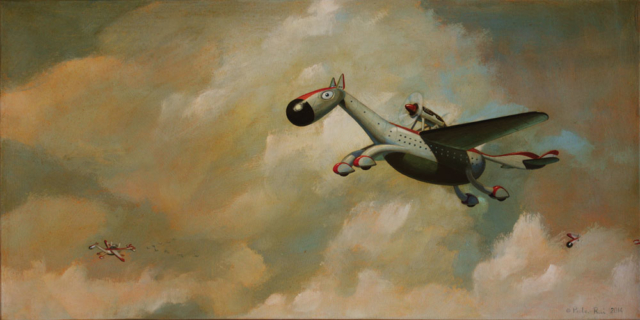© Paolo Rui; painting; acrylic and oil on canvas; surreal; dream; air cruises; horse