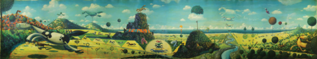 © Paolo Rui; painting; acrylic and oil on canvas; surreal; horses; migration; Taiwan; horse-power; steam train