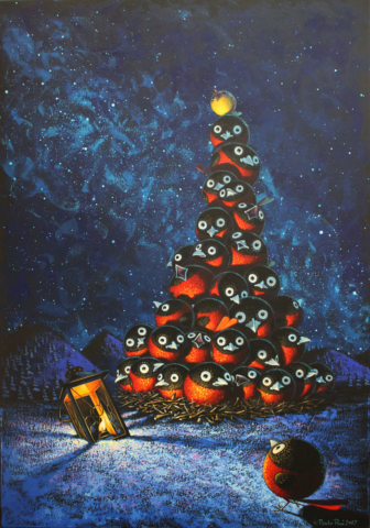 © Paolo Rui; painting; greeting; Holidays; Christmas; Taiwan birds; Red Oriole
